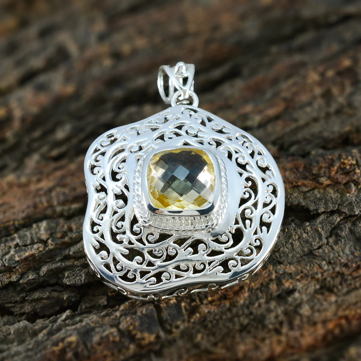 Citrine Chunky Spanish 92.5 Silver Solitaire Lucy Retro Yellow Pendant Jewellery - Image 3