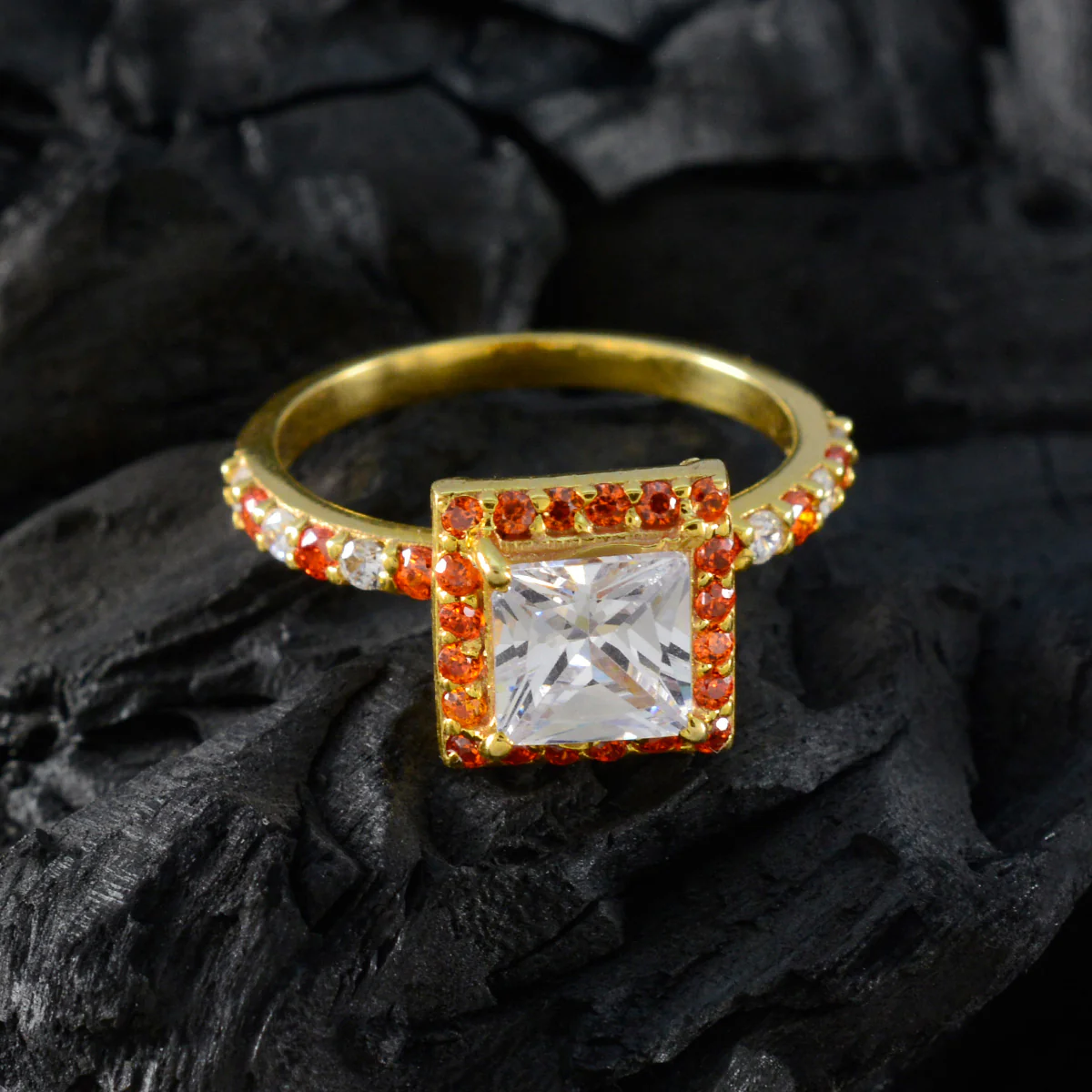 Citrine CZ Halo American 92.5 Silver Yellow Gemstones Whisper-thin valentine Ring Jewellery - Image 4