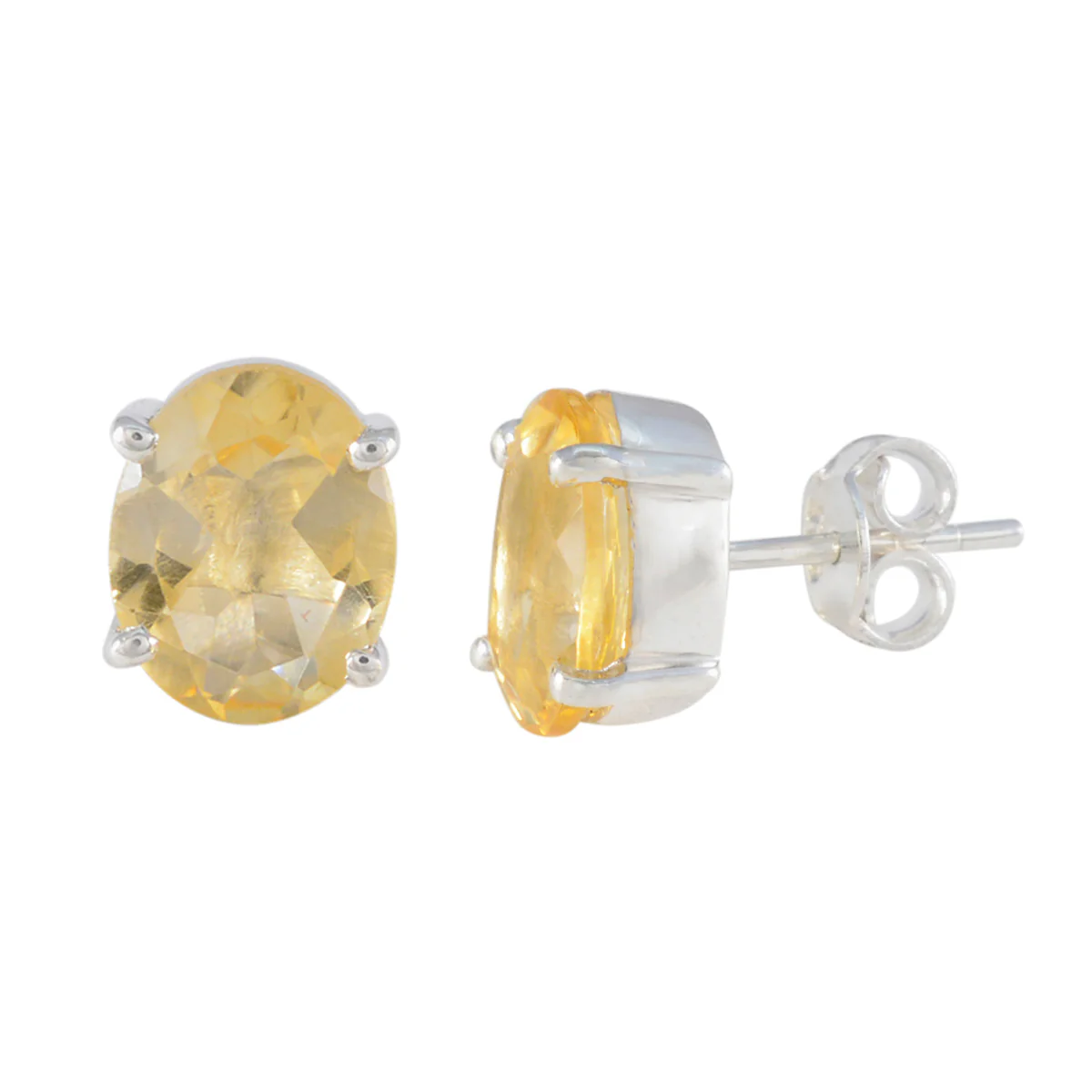 Citrine Egyptian Micaela Solitaire Stud Yellow Silver Earring - Image 2
