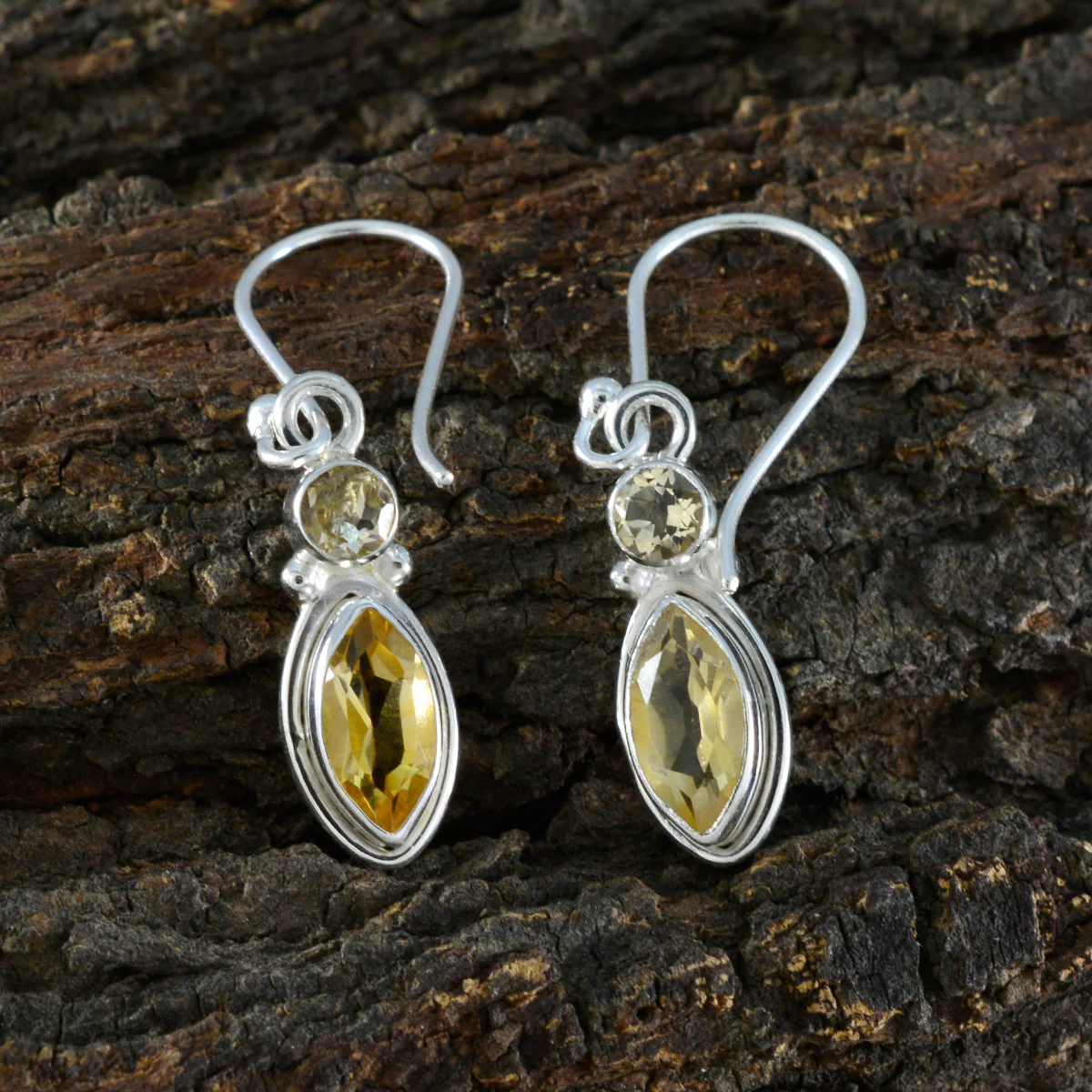 Citrine French Audrey Toi et Moi Dangle Yellow Silver Earring - Image 3