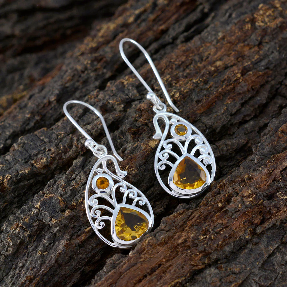 Citrine French Ha-eun Toi et Moi Dangle Yellow 925 Silver Earring - Image 3