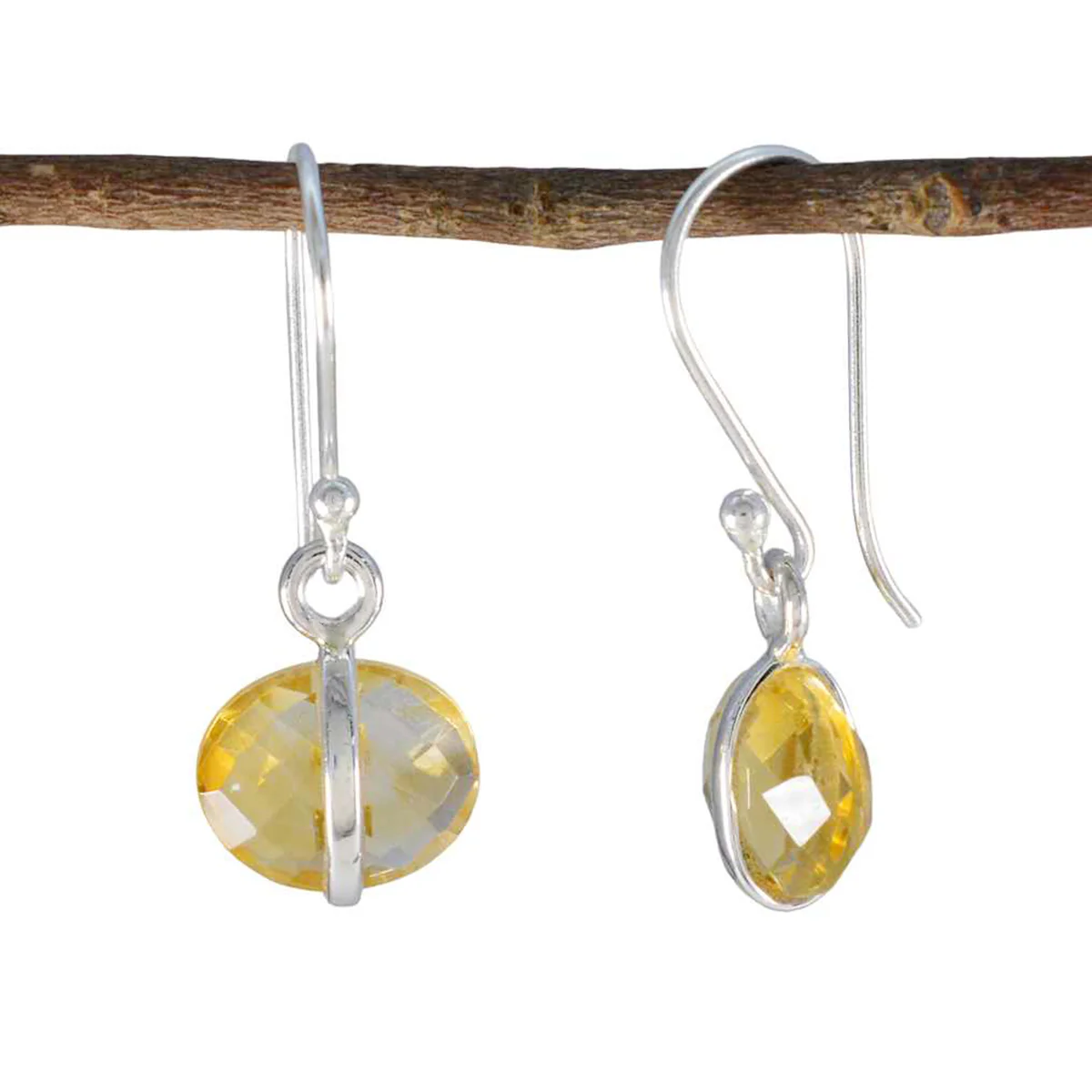 Citrine French Lili Solitaire Dangle Yellow Silver Earring