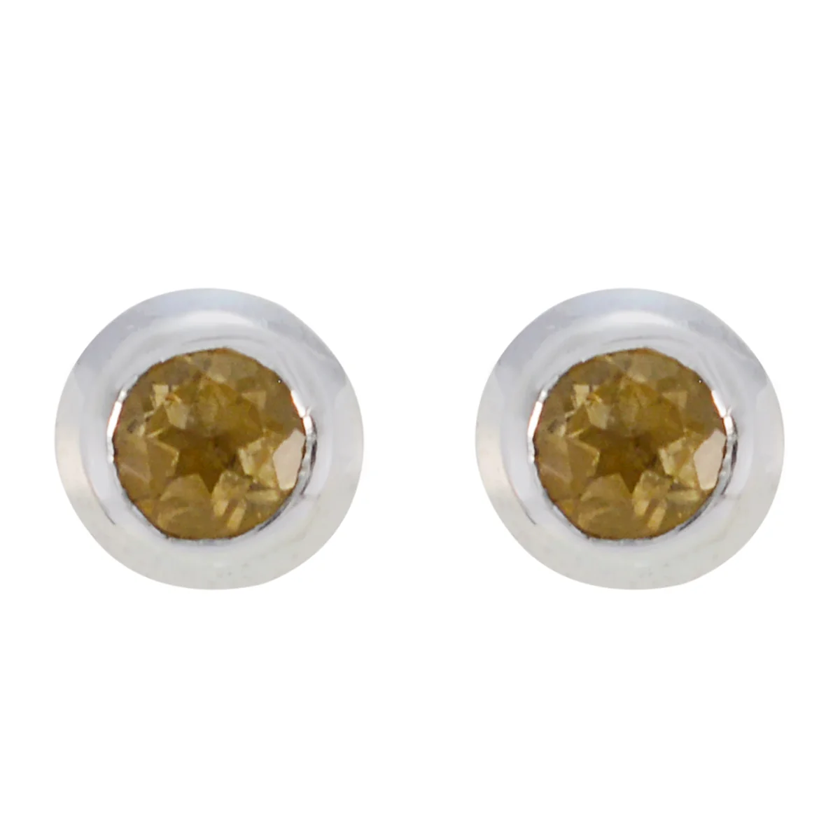 Citrine German Cecilia Solitaire Stud Yellow Silver Earring