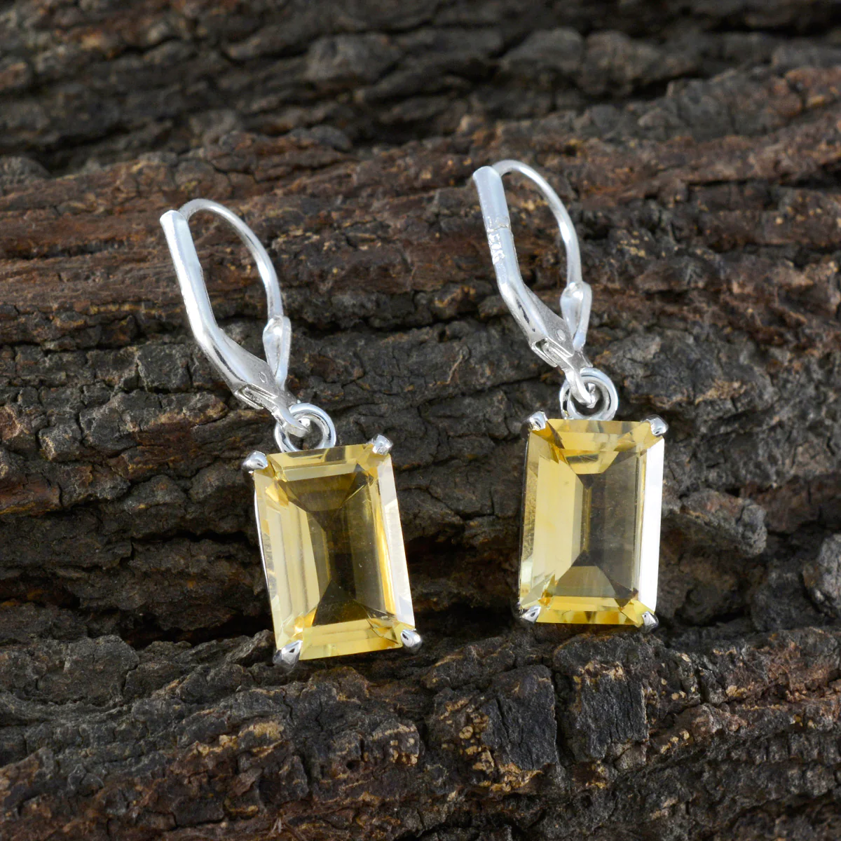 Citrine German Luna Solitaire Dangle Yellow 92.5 Silver Earring - Image 3