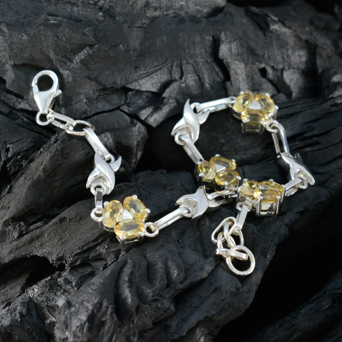 Citrine gift for Sister Mid-weight Yellow Silver Links Bracelet - Image 5