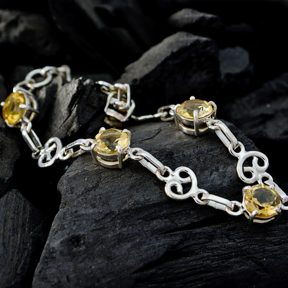 Citrine Ginuary Dainty Yellow 92.5 Silver Links Bracelet - Image 4