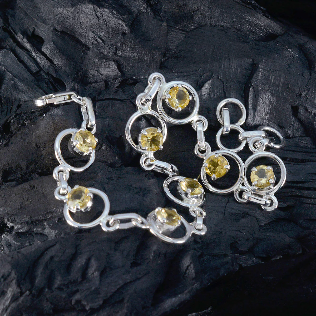 Citrine Glam Whisper-thin Yellow Sterling Silver Links Bracelet - Image 4