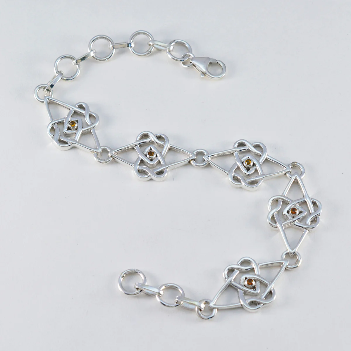 Citrine Glamour Featherlight Yellow 925 Silver Links Bracelet - Image 3