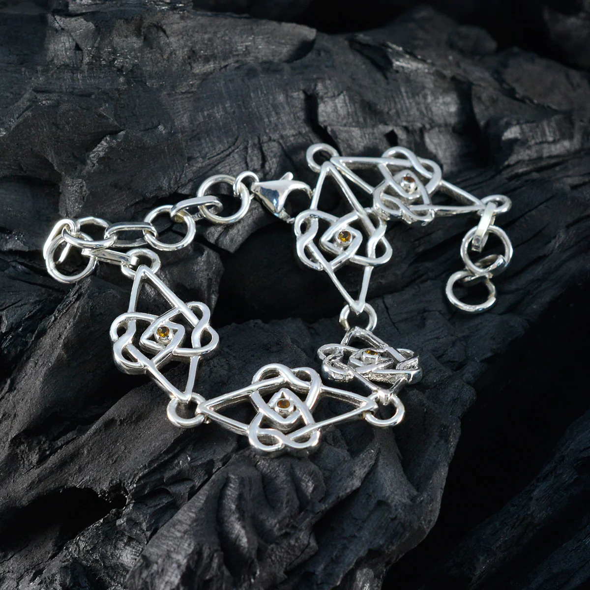 Citrine Glamour Featherlight Yellow 925 Silver Links Bracelet - Image 5