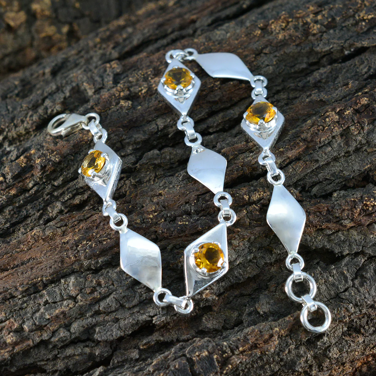 Citrine Global Day of Parents Slim Yellow Sterling Silver Links Bracelet - Image 4