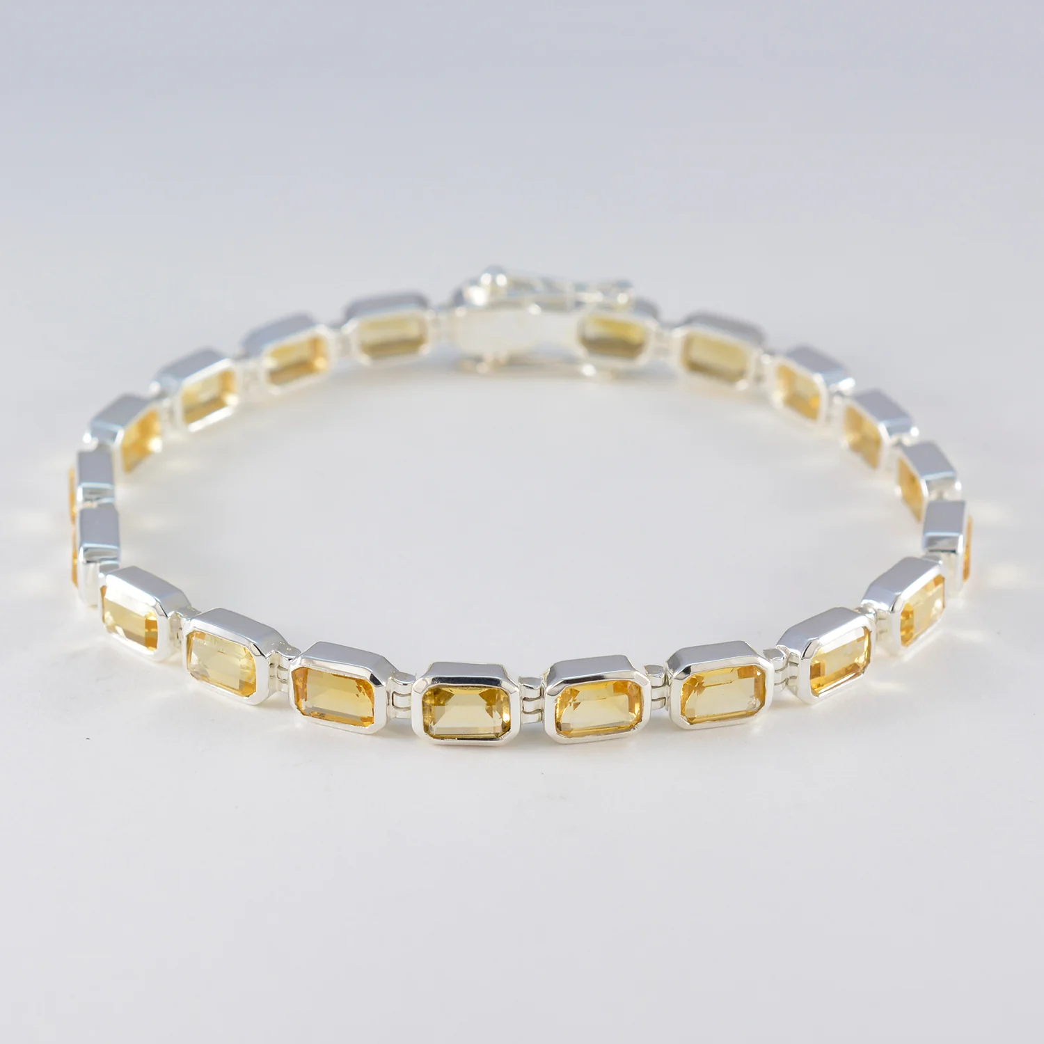Citrine Golden Week Minimal Yellow Silver Tennis Bracelet - Image 2