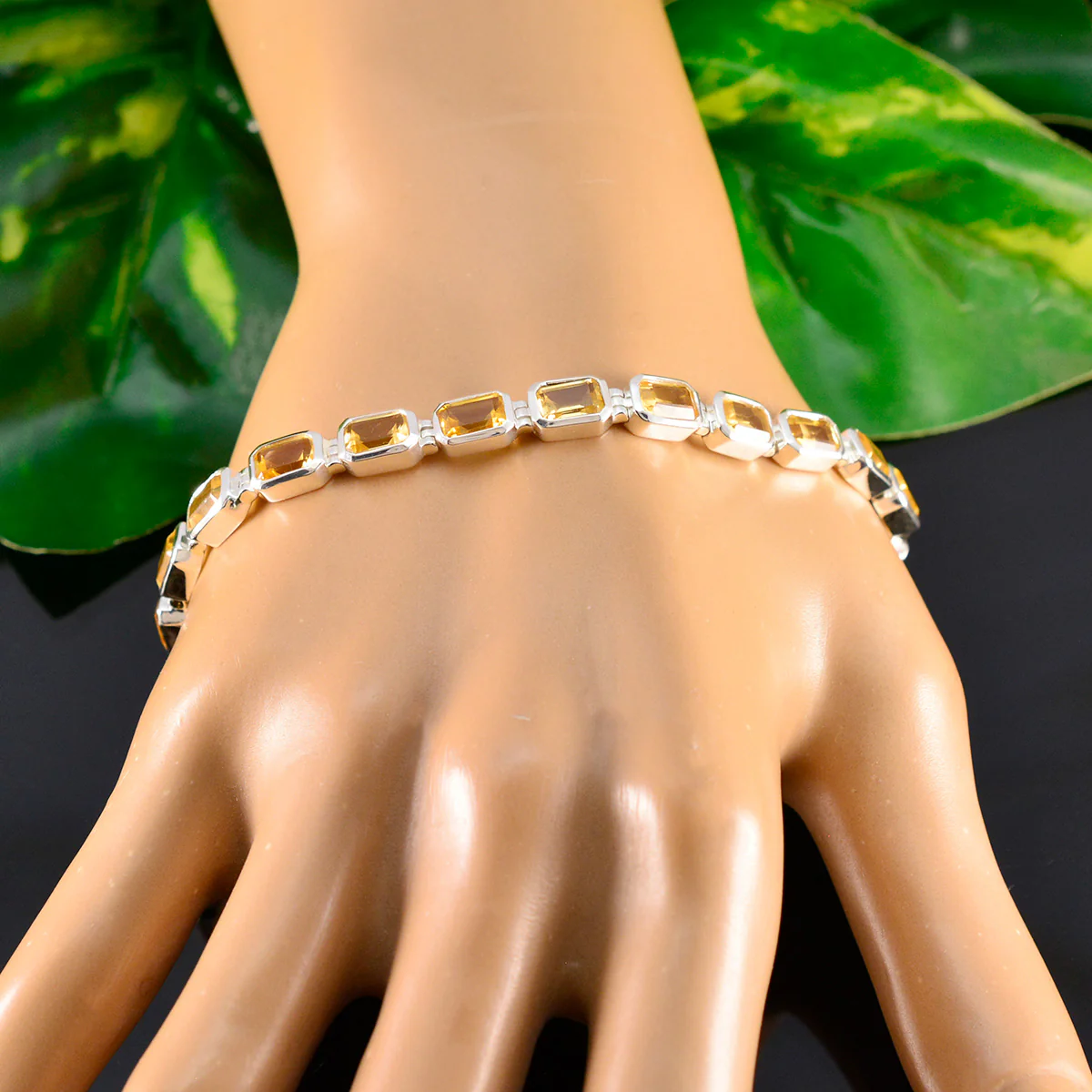 Citrine Golden Week Minimal Yellow Silver Tennis Bracelet - Image 6