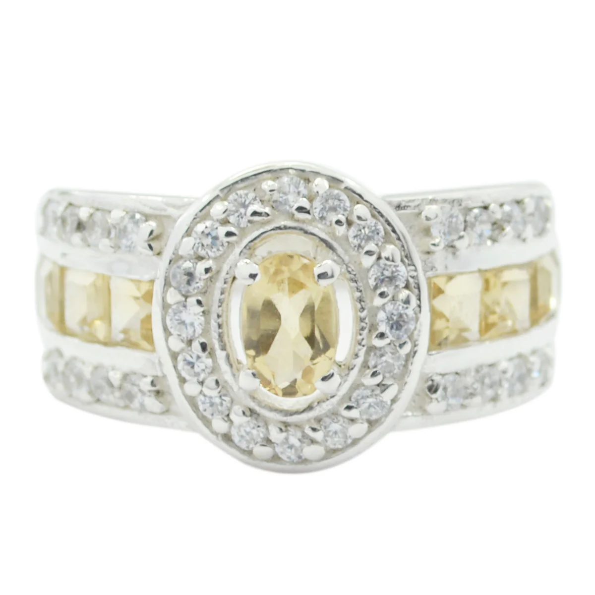 Citrine Halo African Sterling Silver Yellow Gems Eye-catching Abstract Ring Jewelry - Image 2