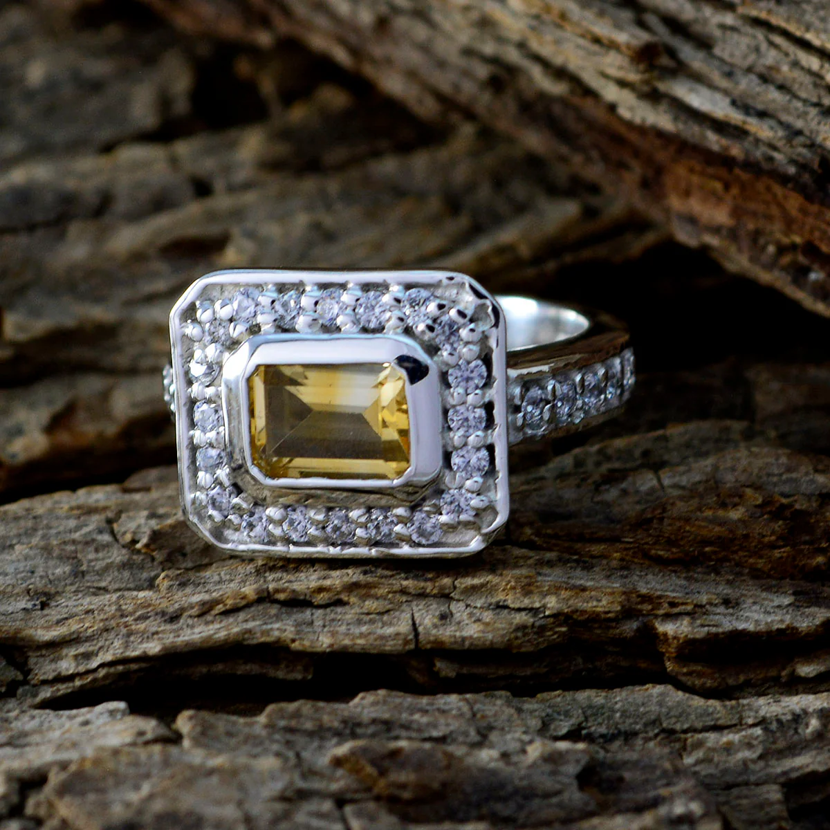 Citrine Halo Egyptian 925 Sterling Silver Yellow Gemstones Classic Graceful Ring Jewelry - Image 3