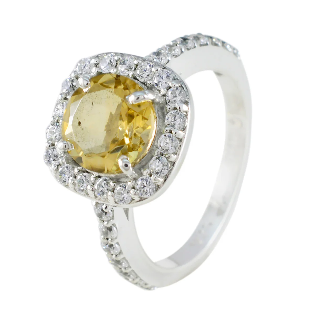 Citrine Halo French 925 Silver Yellow Gemstones Slim Cultural Ring Jewelry - Image 2