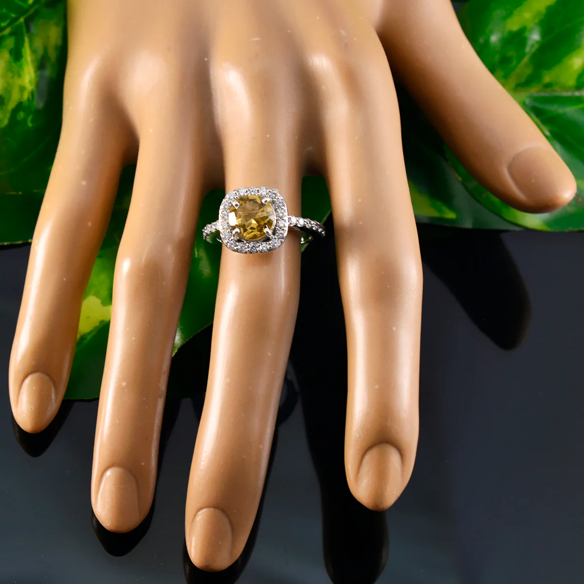 Citrine Halo French 925 Silver Yellow Gemstones Slim Cultural Ring Jewelry - Image 5