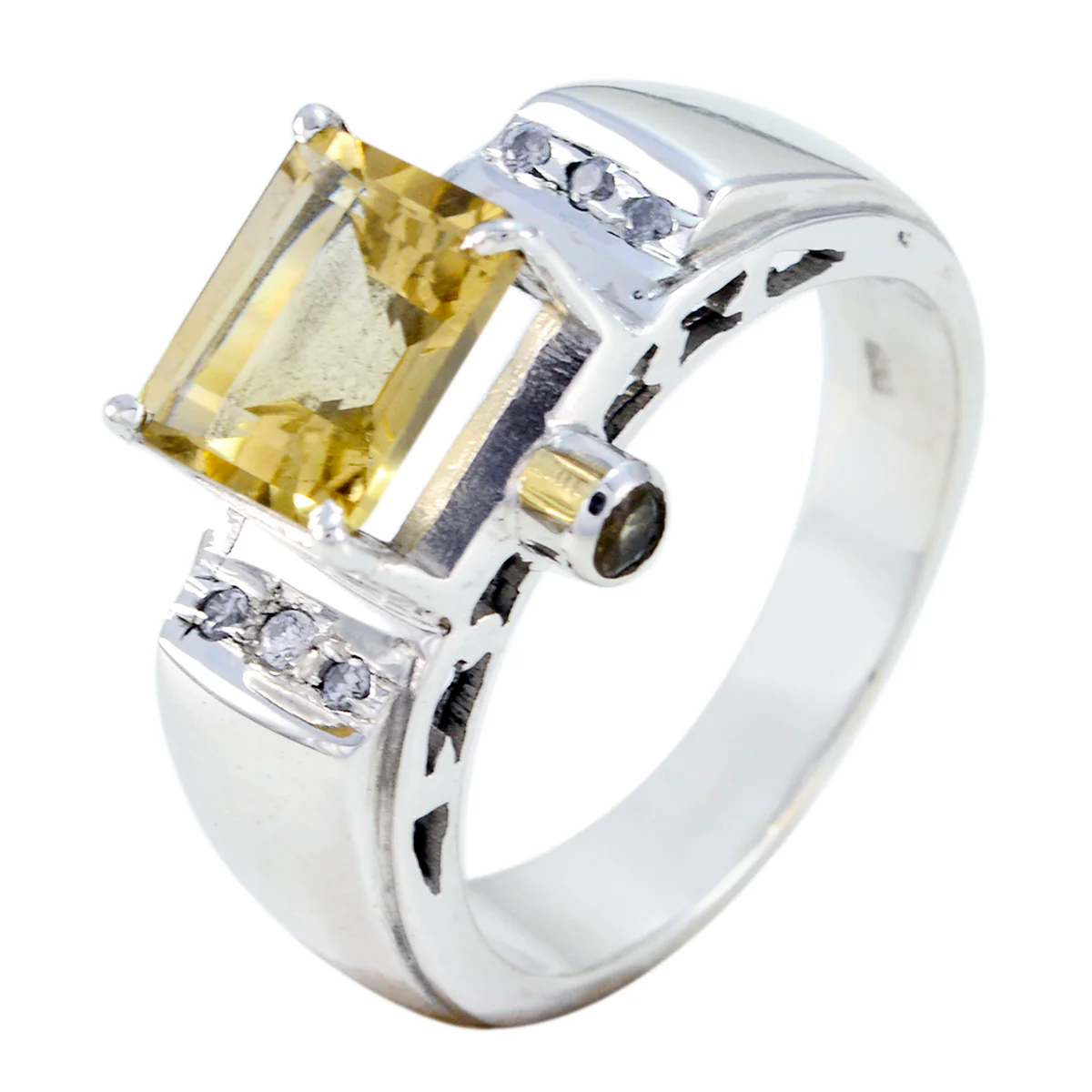 Citrine Halo French Sterling Silver Yellow Gemstones Versatile Contemporary Ring Jewellery - Image 2