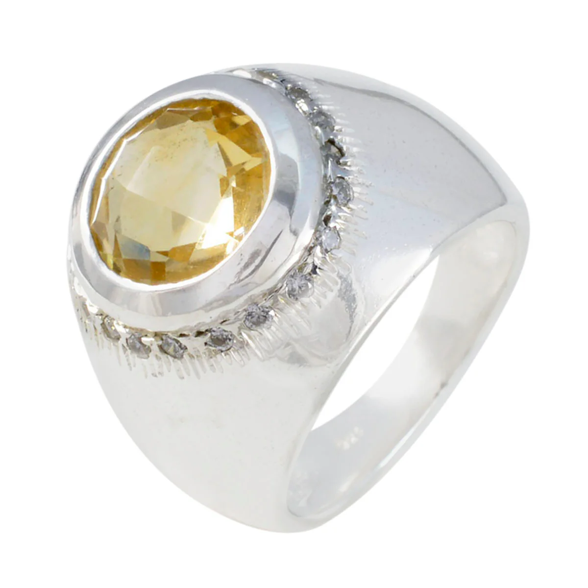 Citrine Halo German 92.5 Silver Yellow Gemstone Chunky Ethnic Ring Jewelry - Image 2