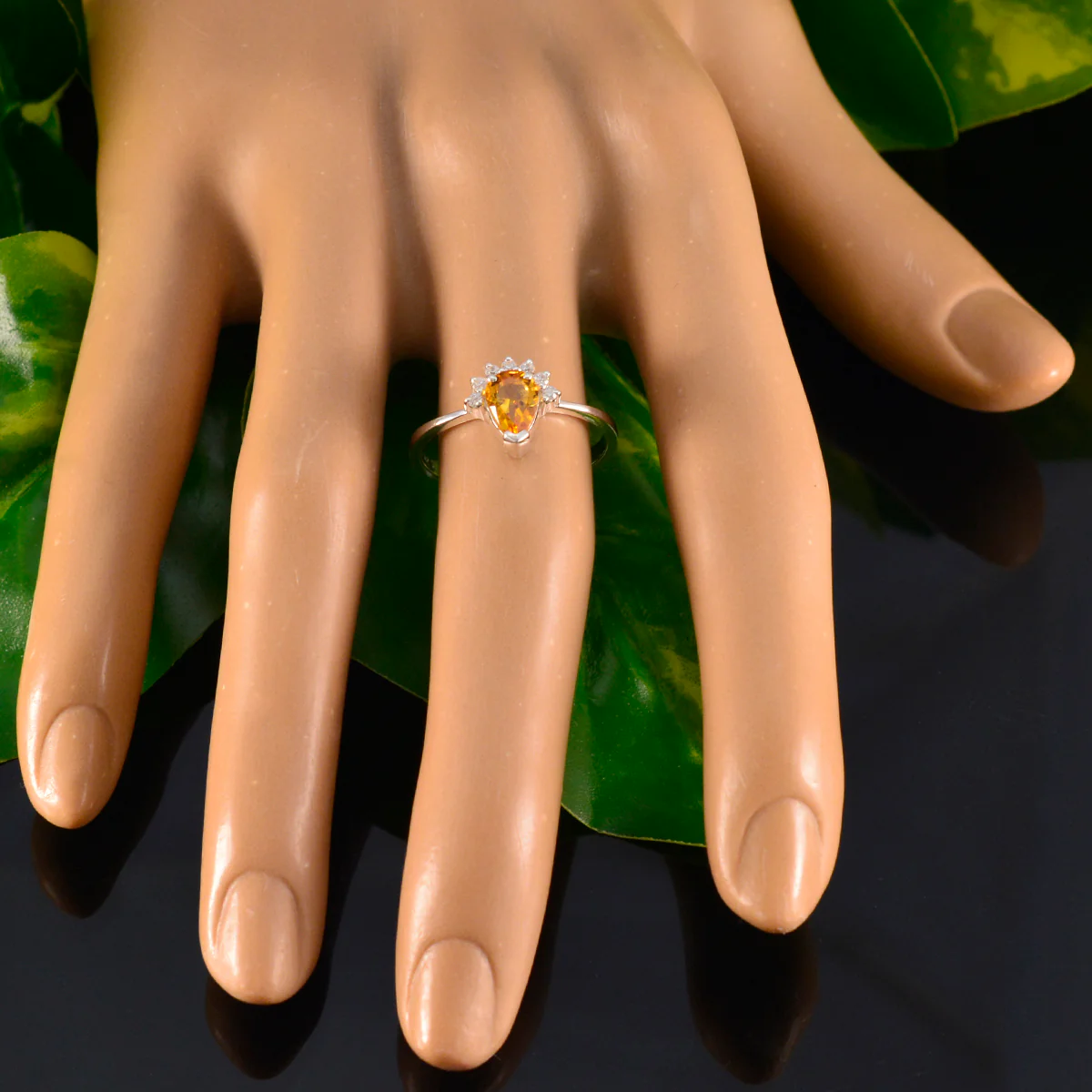 Citrine Halo Japanese Silver Yellow Gems Delicate Graceful Ring Jewelry - Image 5