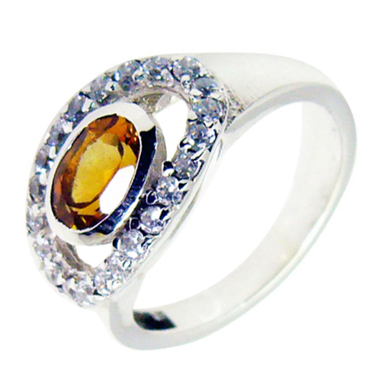 Citrine Halo Korean Silver Yellow Gems Whisper-thin Trendy Ring Jewellery - Image 2