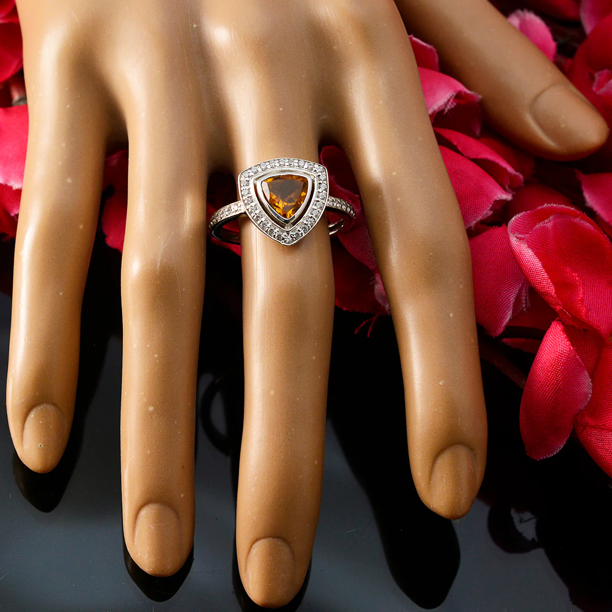 Citrine Halo Moroccan Sterling Silver Yellow Gemstone Slim Feminine Ring Jewelry - Image 5