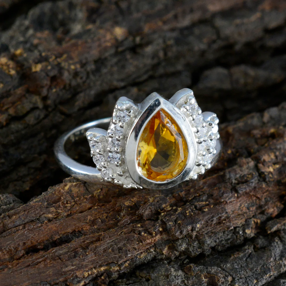 Citrine Halo Turkish 925 Sterling Silver Yellow Gems Whisper-thin Sophisticated Ring Jewellery - Image 4
