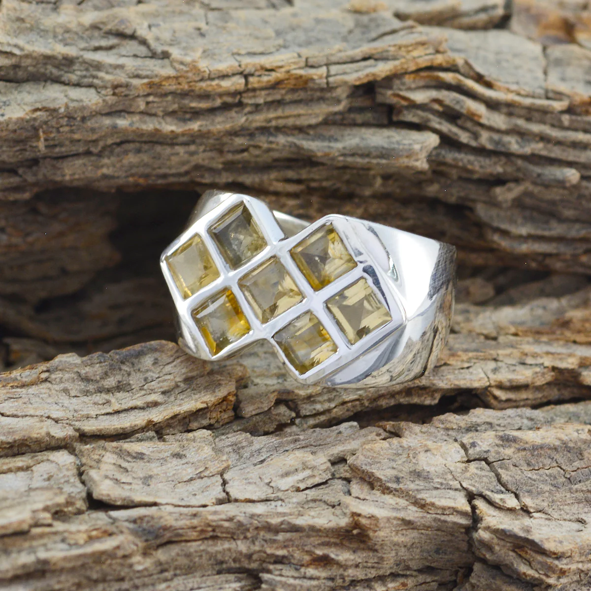 Citrine Hepta African Silver Yellow Gemstone Essential Contemporary Ring Jewellery - Image 3
