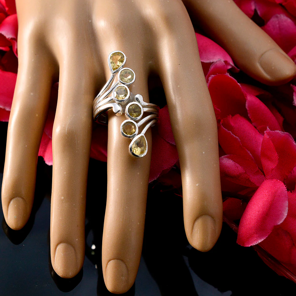 Citrine Hexa Egyptian 92.5 Silver Yellow Gems Versatile Abstract Ring Jewellery - Image 5