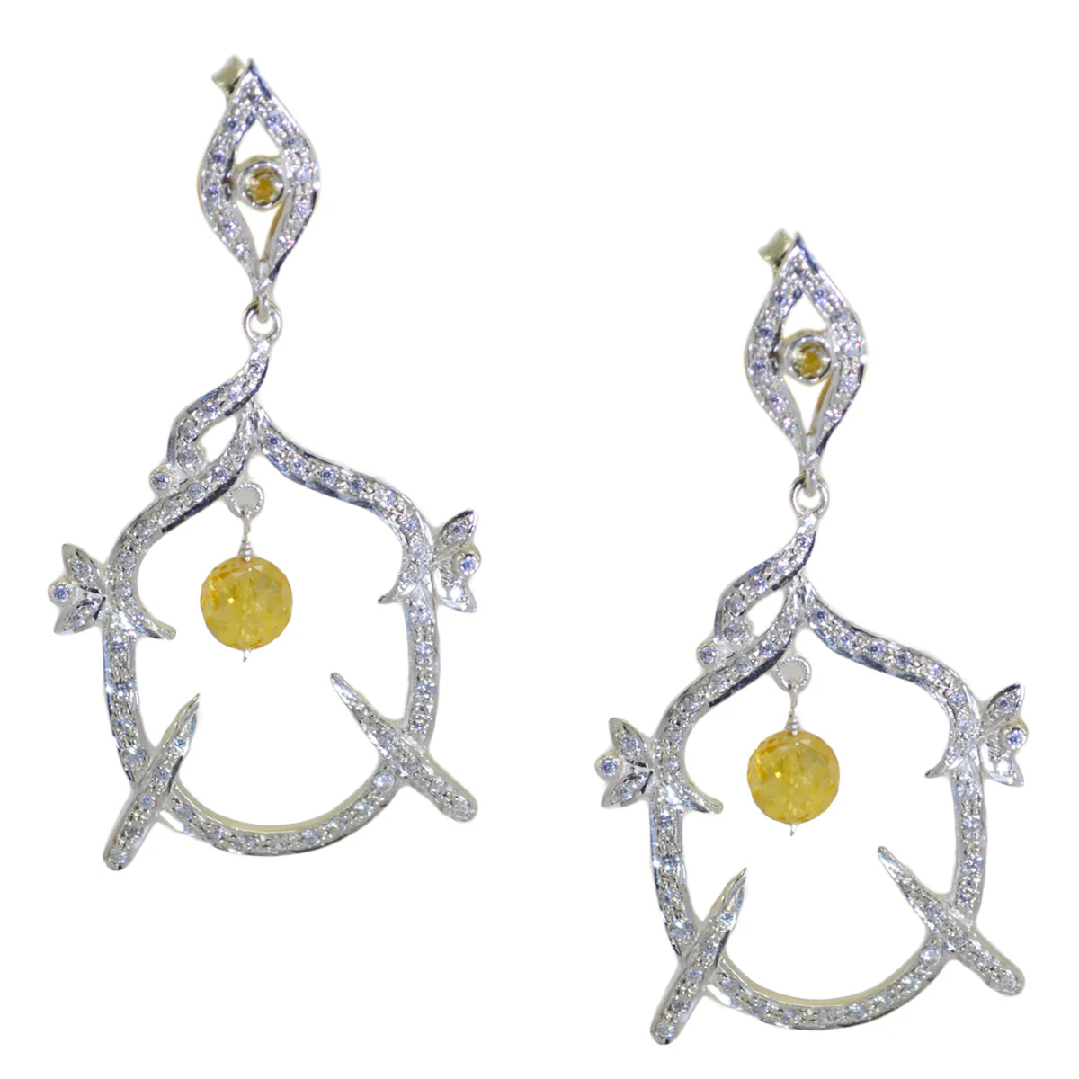 Citrine Indian Lakshmi multiple Stud Yellow Silver Earring - Image 2
