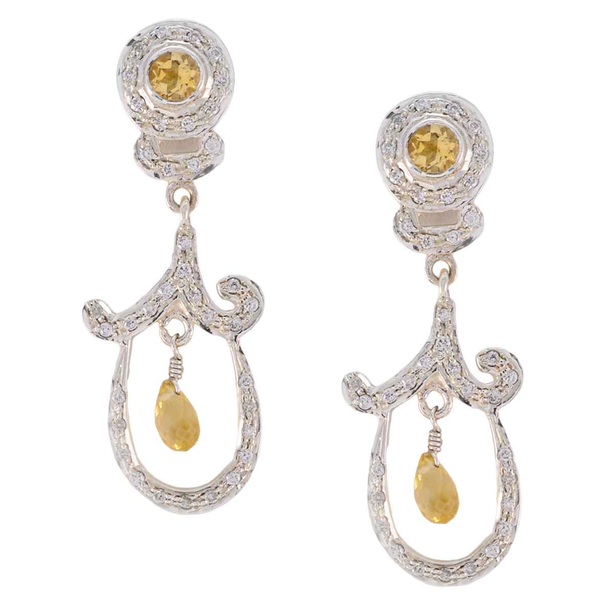 Citrine Indian Maria multiple Stud Yellow 925 Sterling Silver Earring