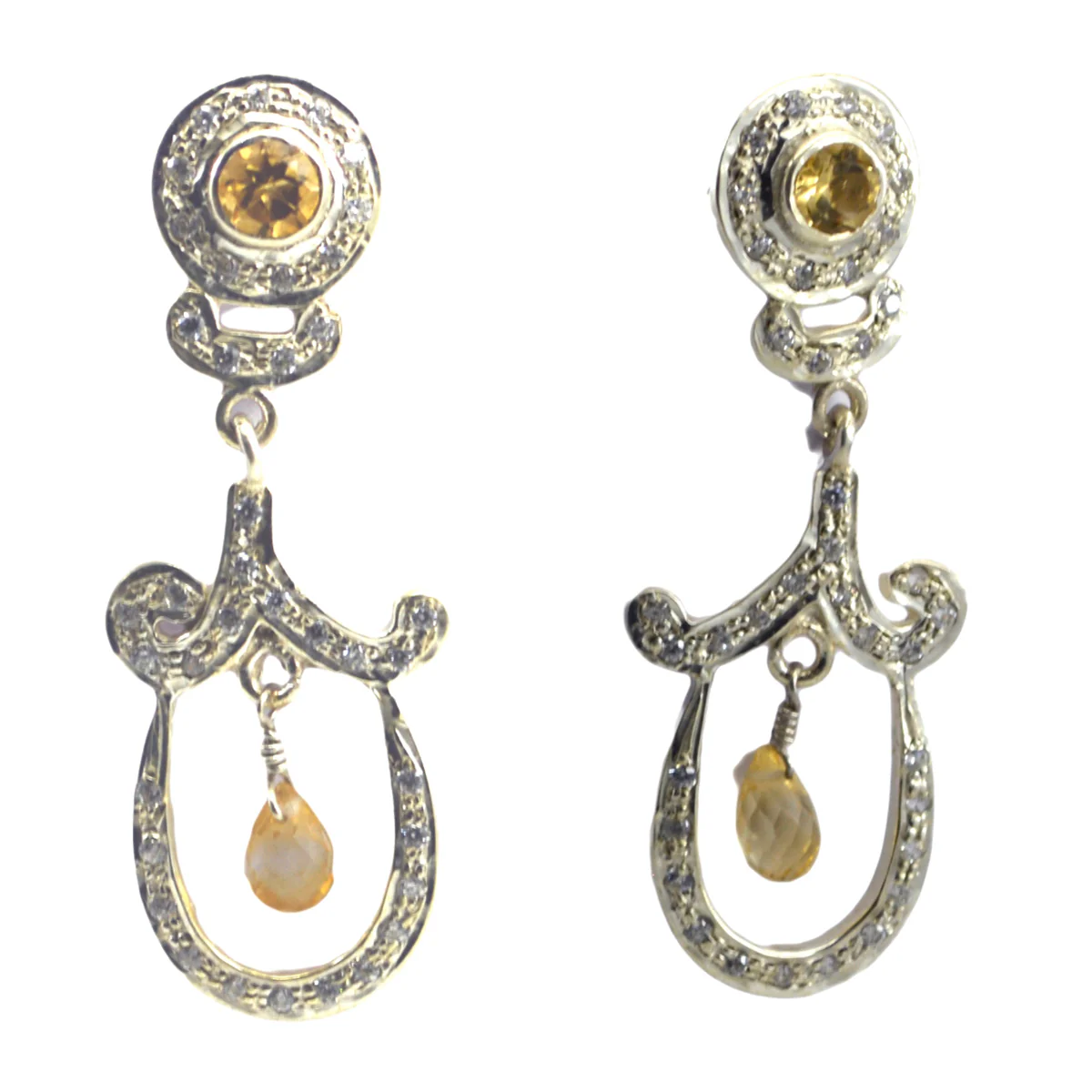 Citrine Indian Maria multiple Stud Yellow 925 Sterling Silver Earring - Image 2