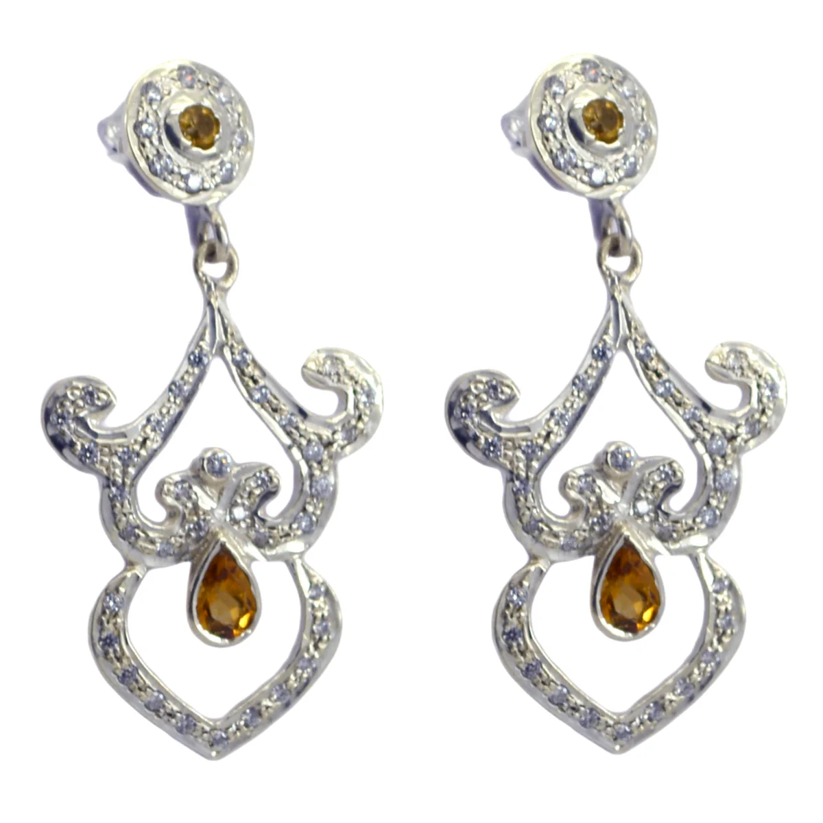 Citrine Indian Meera multiple Stud Yellow Silver Earring - Image 2