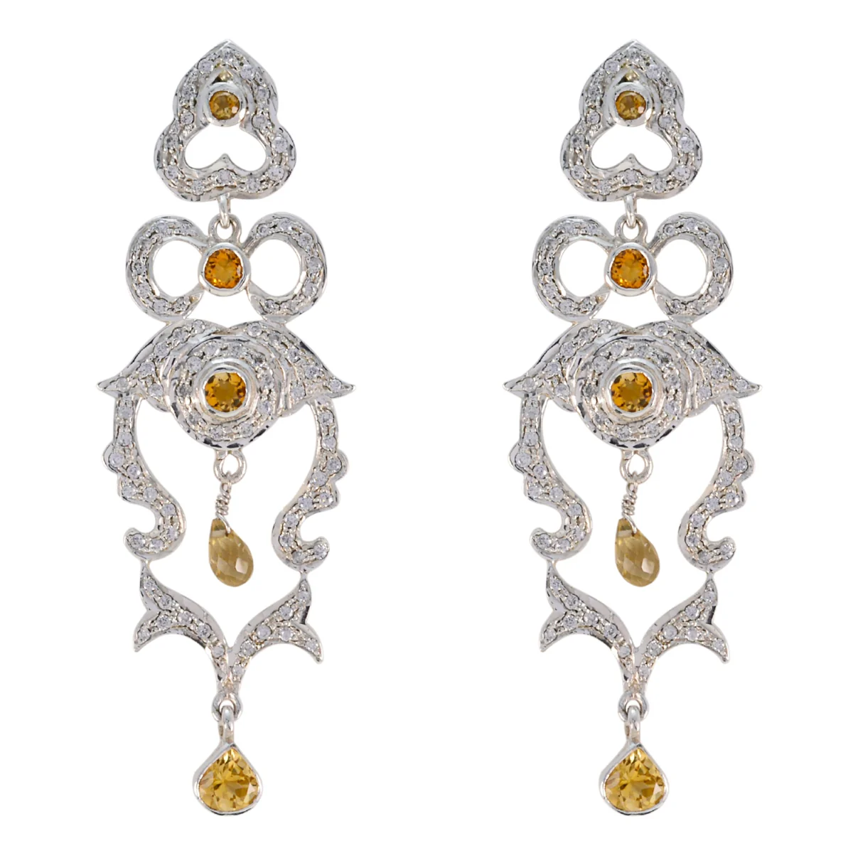 Citrine Indian Natcha multiple Stud Yellow 92.5 Silver Earring