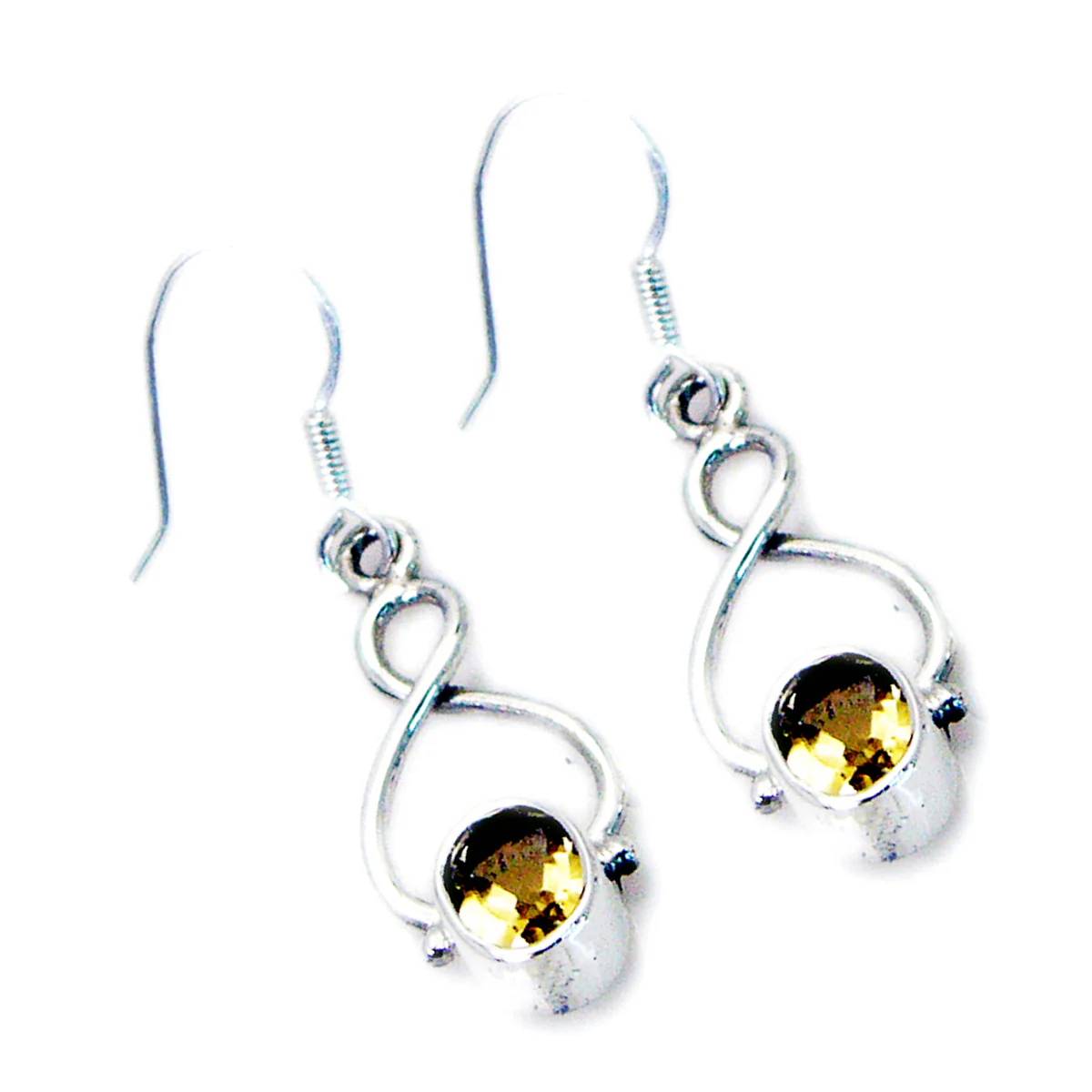 Citrine Japanese Hanna Solitaire Dangle Yellow Sterling Silver Earring - Image 2
