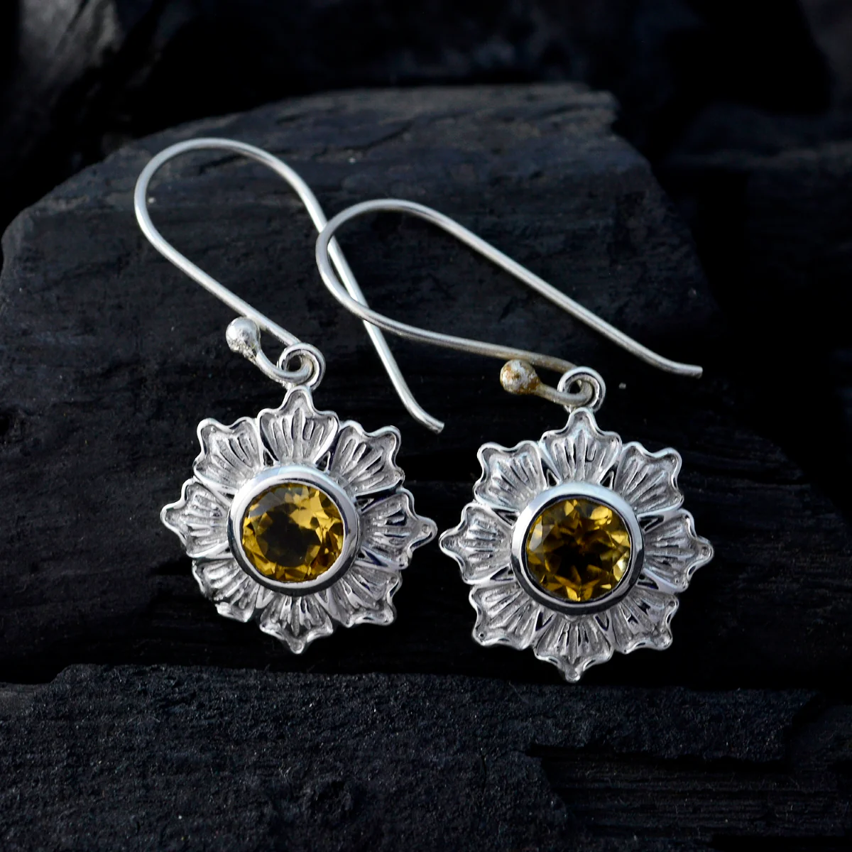 Citrine Korean Katharina Solitaire Dangle Yellow 92.5 Silver Earring - Image 2