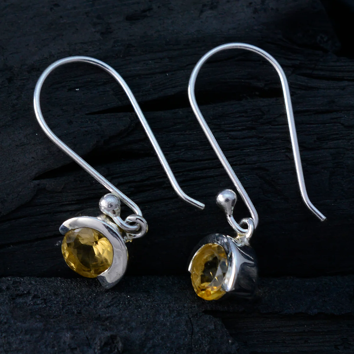 Citrine Latin American Alice Solitaire Dangle Yellow 925 Silver Earring - Image 2