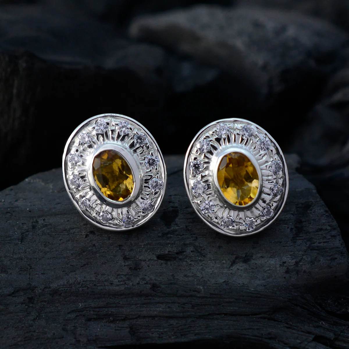 Citrine Latin American Daniela multiple Stud Yellow 925 Silver Earring - Image 4