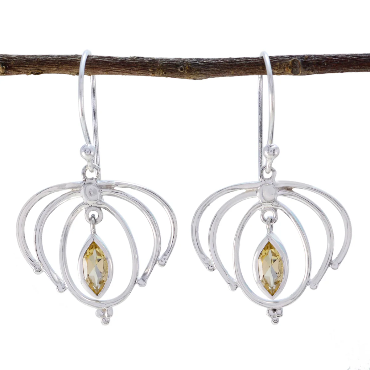 Citrine Latin American Grace Solitaire Dangle Yellow 925 Silver Earring