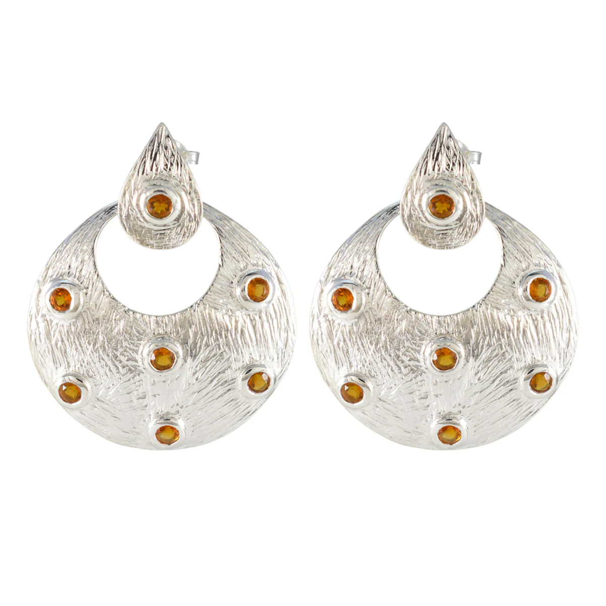 Citrine Latin American Xiu multiple Stud Yellow 925 Sterling Silver Earring