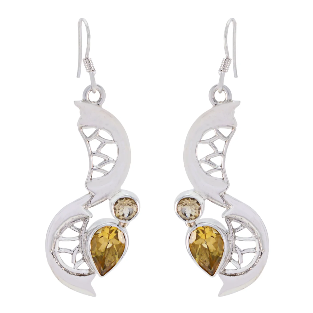 Citrine Mexican Zoe multiple Dangle Yellow Silver Earring