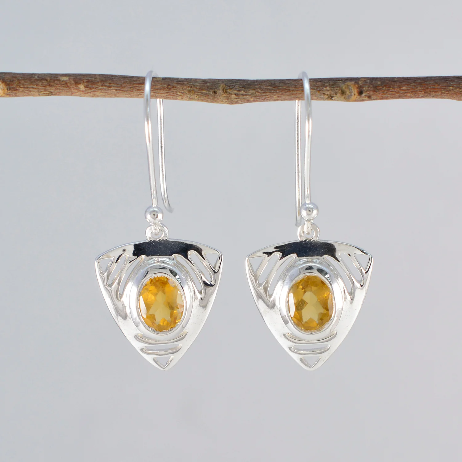 Citrine Middle Eastern Hazel Solitaire Dangle Yellow Sterling Silver Earring - Image 3