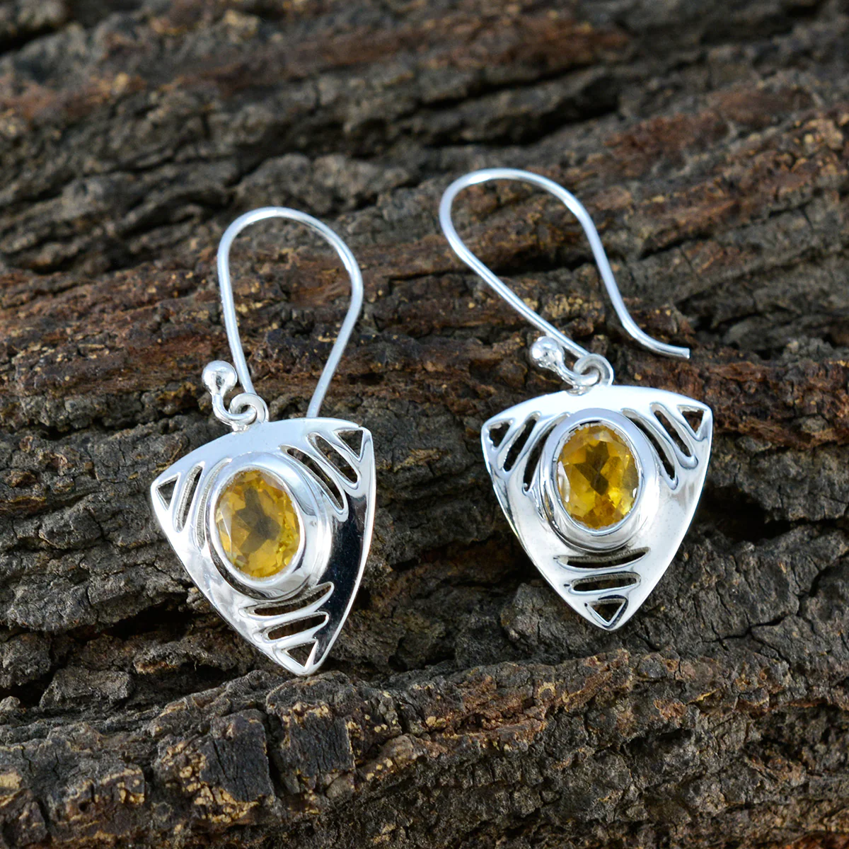 Citrine Middle Eastern Hazel Solitaire Dangle Yellow Sterling Silver Earring - Image 4