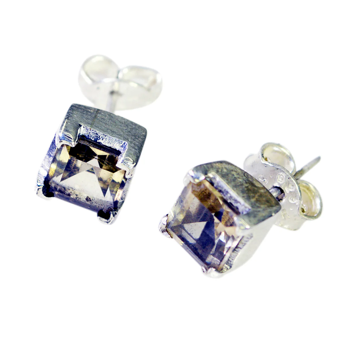 Citrine Middle Eastern Olivia Solitaire Stud Yellow Sterling Silver Earring - Image 2