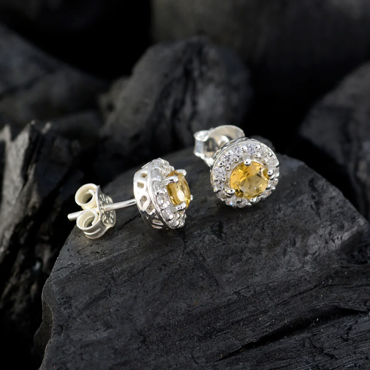 Citrine Moroccan Camilla multiple Stud Yellow 925 Sterling Silver Earring - Image 4