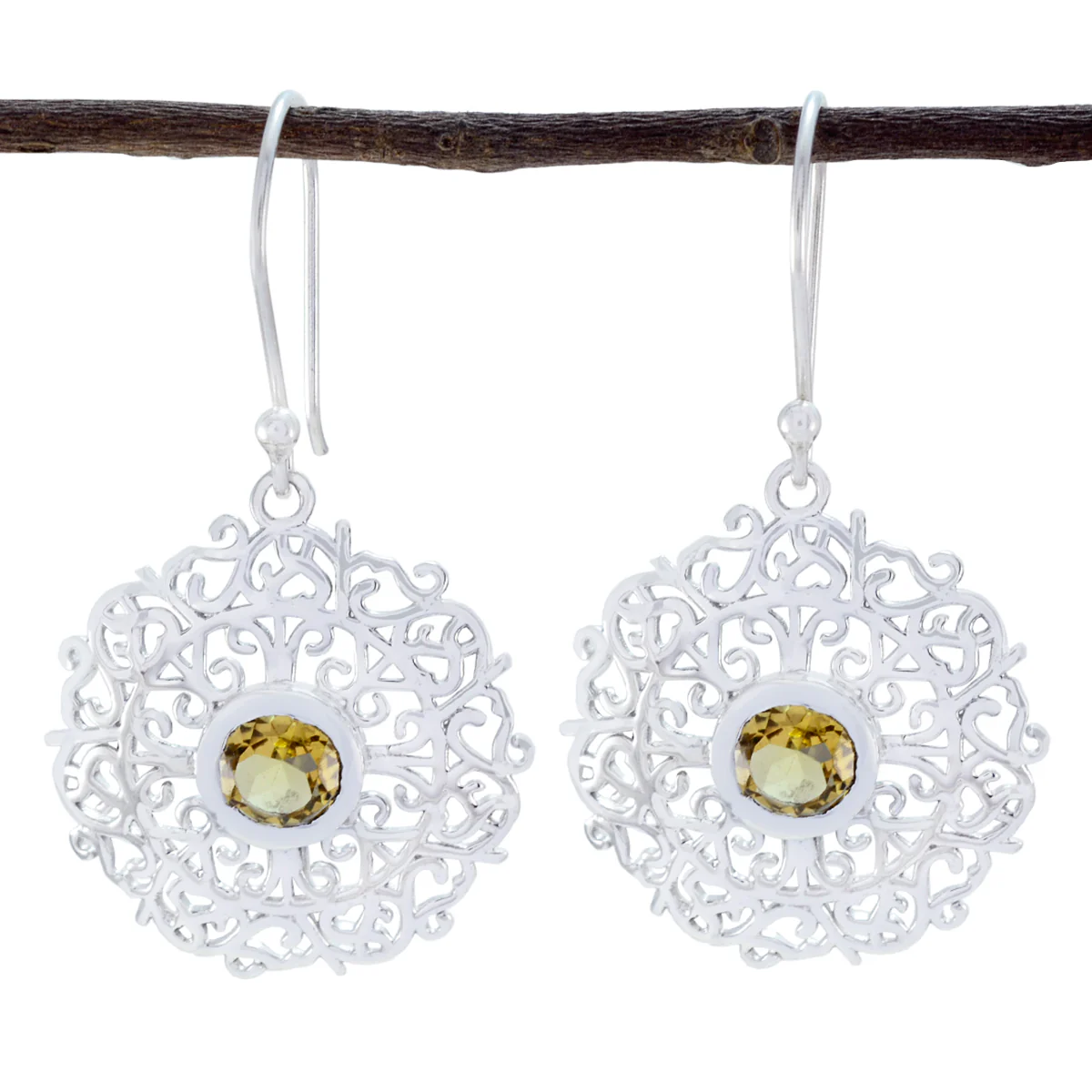 Citrine Moroccan Josephine Solitaire Dangle Yellow Sterling Silver Earring
