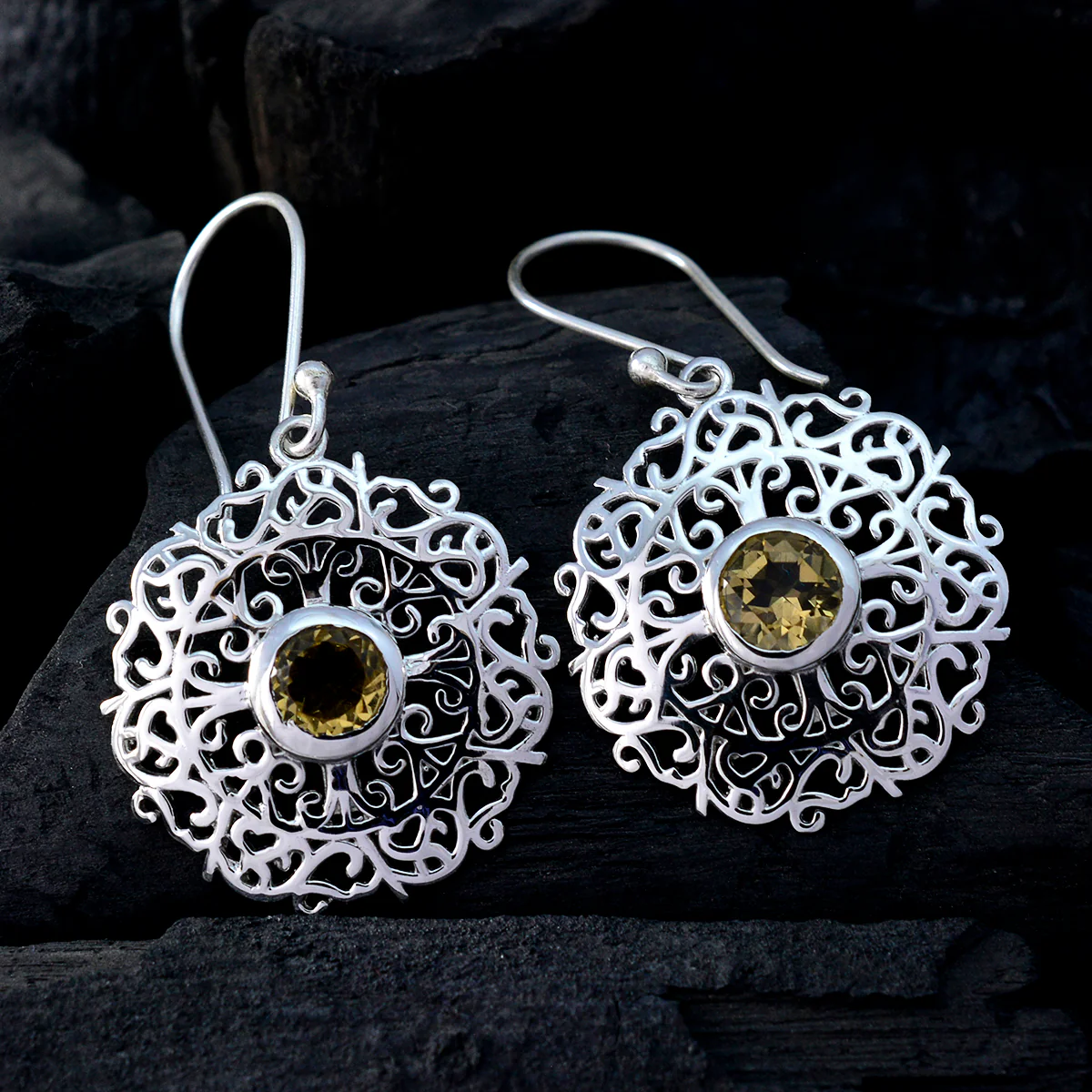 Citrine Moroccan Josephine Solitaire Dangle Yellow Sterling Silver Earring - Image 2