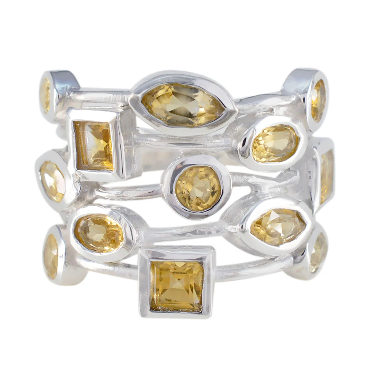 Citrine multiple French 925 Silver Yellow Gemstone Eye-catching Abstract Ring Jewelry