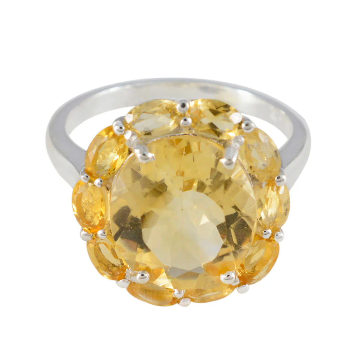 Citrine multiple German Silver Yellow Gemstone Eye-catching Modern Ring Jewelry