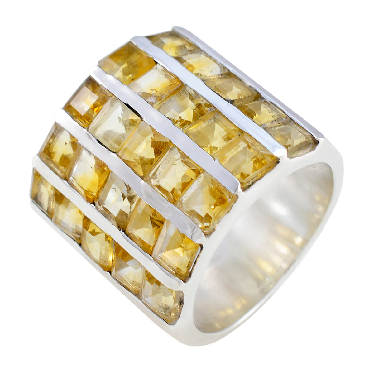 Citrine multiple Italian Sterling Silver Yellow Gemstone Chunky Signet Ring Jewellery - Image 2