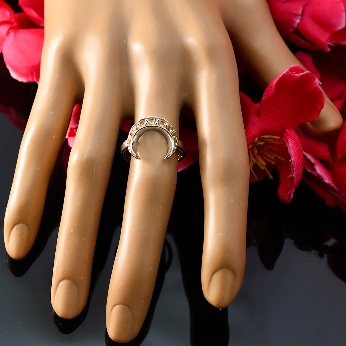 Citrine multiple Japanese 925 Sterling Silver Yellow Gemstones Whisper-thin Boho Ring Jewellery - Image 5
